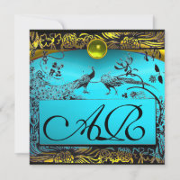 WEDDING LOVE BIRDS MONOGRAM black yellow turquoise