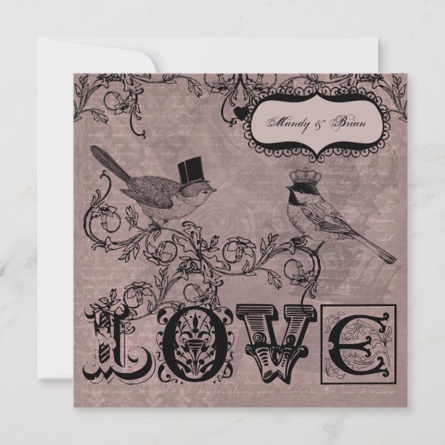 Wedding Love Birds  Square Wedding Invitation (Front)