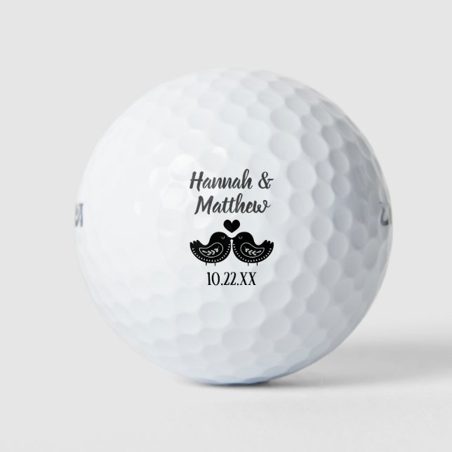 Wedding Love Birds Thank You Favour Golf Balls (Front)