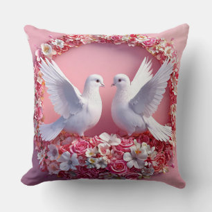 Wedding Love Birds White Doves Romantic Throw Pillow