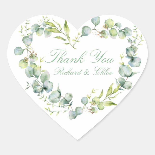 Wedding Love Heart Sticker Rustic Botanical Modern (Front)