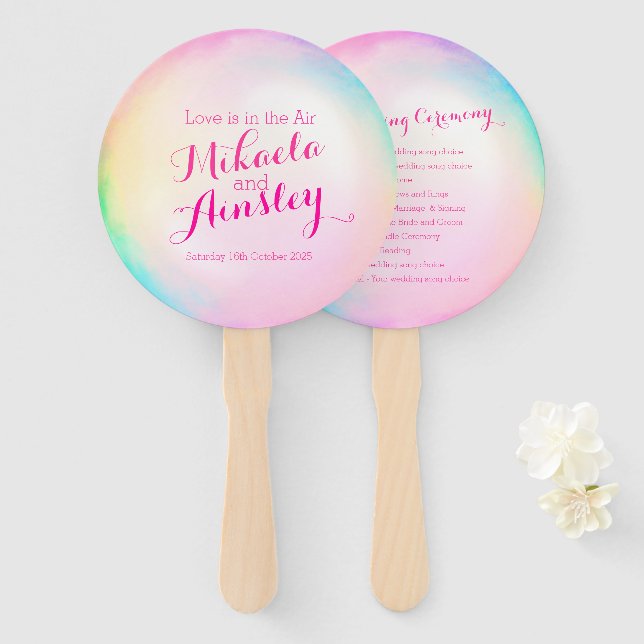 Wedding love is in the air bubble art  program hand fan (Front and Back)