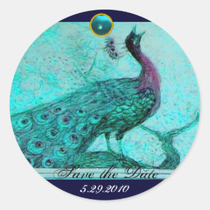 WEDDING LOVE PEACOCK blue aquamarine Classic Round Sticker