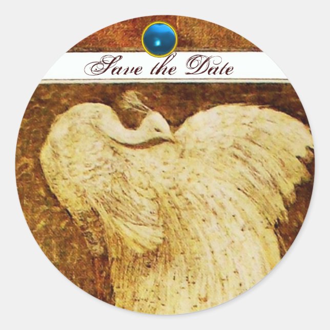 WEDDING LOVE PEACOCK brown white ,blue sapphire Classic Round Sticker (Front)