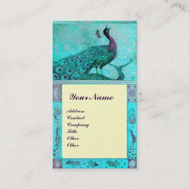 WEDDING LOVE PEACOCK MONOGRAM Blue Ivory pearl Business Card (Front)