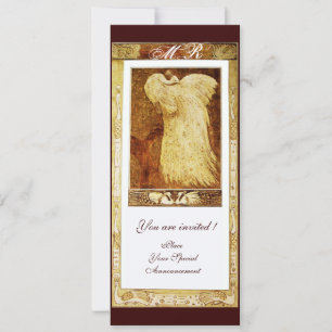 WEDDING LOVE PEACOCK MONOGRAM ,Sepia Brown White Invitation