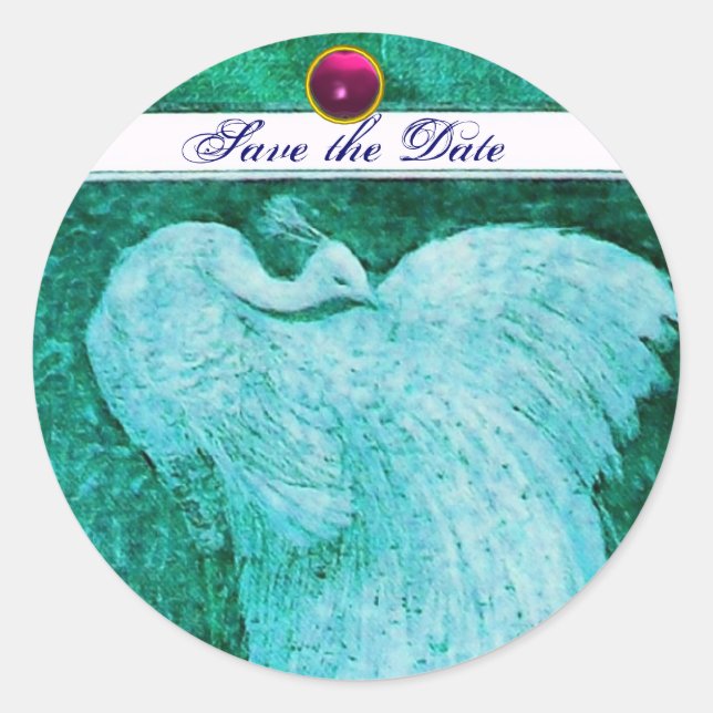 WEDDING LOVE PEACOCK white ,blue pink amethyst Classic Round Sticker (Front)