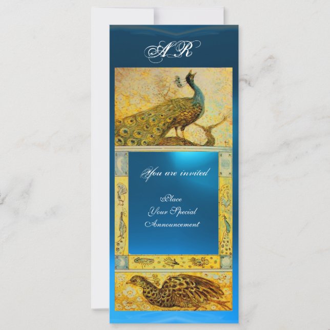 WEDDING LOVE PEACOCKS MONOGRAM brown blue yellow Invitation (Front)