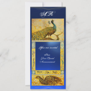 WEDDING LOVE PEACOCKS MONOGRAM brown blue yellow Invitation