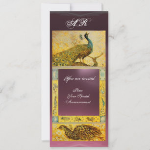 WEDDING LOVE PEACOCKS MONOGRAM brown pink yellow Invitation