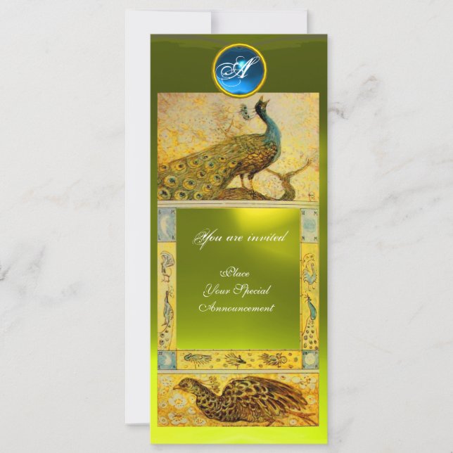 WEDDING LOVE PEACOCKS MONOGRAM ,brown yellow topaz Invitation (Front)