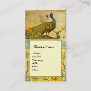 WEDDING LOVE PEACOCKS MONOGRAM yellow brown cream Business Card