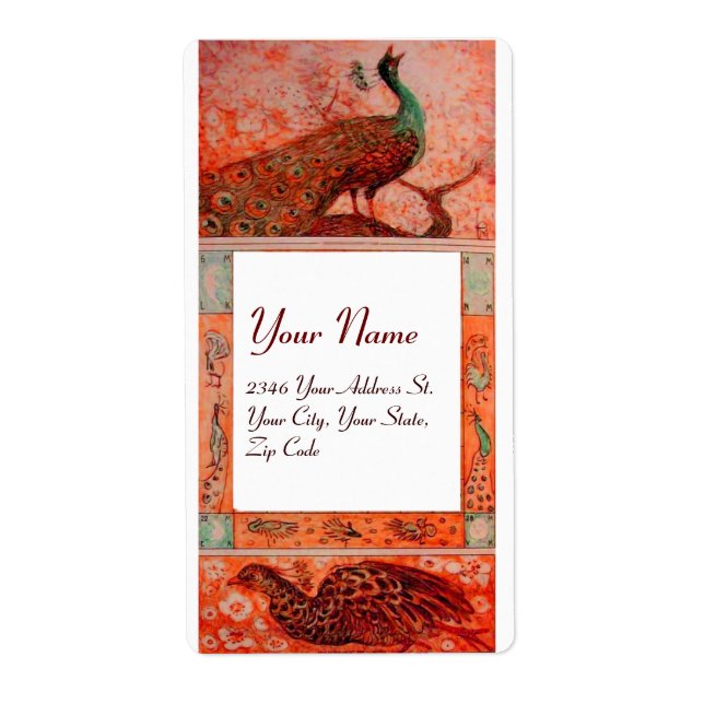 WEDDING LOVE PEACOCKS ,red orange white (Front)
