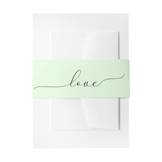 Wedding Love Script On Mint Green Invitation Belly Band (Front Example)