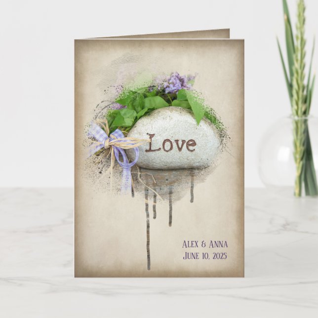 wedding LOVE text carved in stone Card (Front)