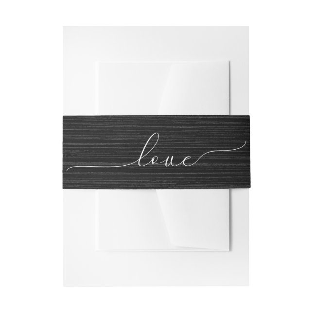 Wedding Love Text On Wood Invitation Belly Band (Front Example)