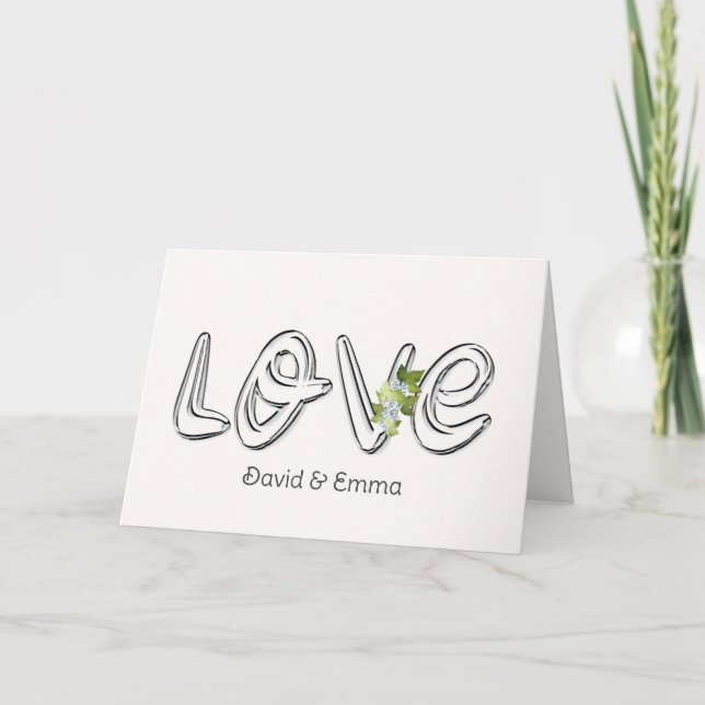 Wedding Love Text With Flower Vine Card (Front)