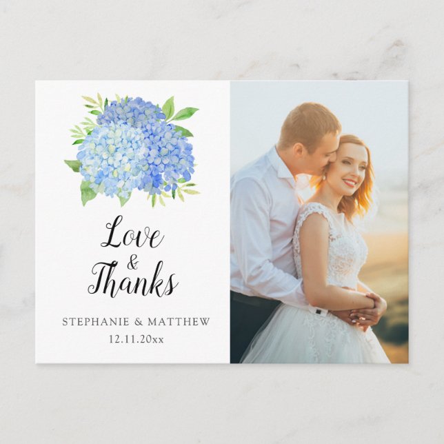 Wedding Love & Thanks Hydrangea Floral Photo Postcard (Front)