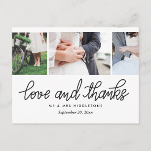 Wedding Love & Thanks Typography Three Photos Postcard