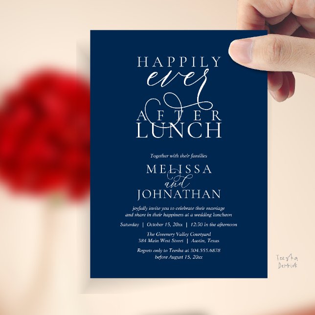 Wedding Lunch Invites, Elegant Happily Ever After Invitation (Wedding Lunch Invites, Elegant Happily Ever After Invitation Card in Navy Blue)