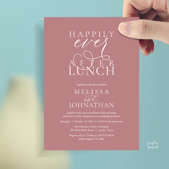 Wedding Lunch Invites, Elegant Happily Ever After Invitation (Wedding Lunch Invites, Elegant Happily Ever After Invitation Card in Dusty Rose Pink)