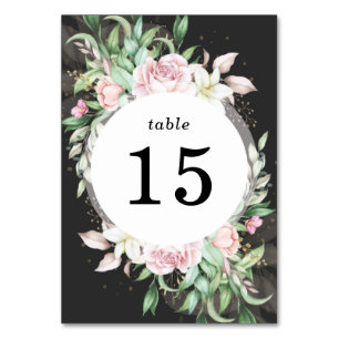 Wedding Luxury Black and Pink Floral  Table Number