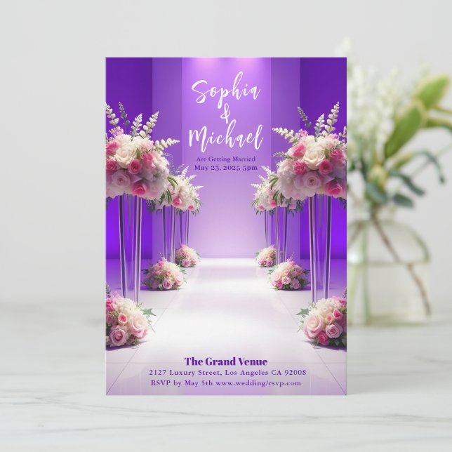 Wedding Magazine Cover Purple Invitation (Standing Front)
