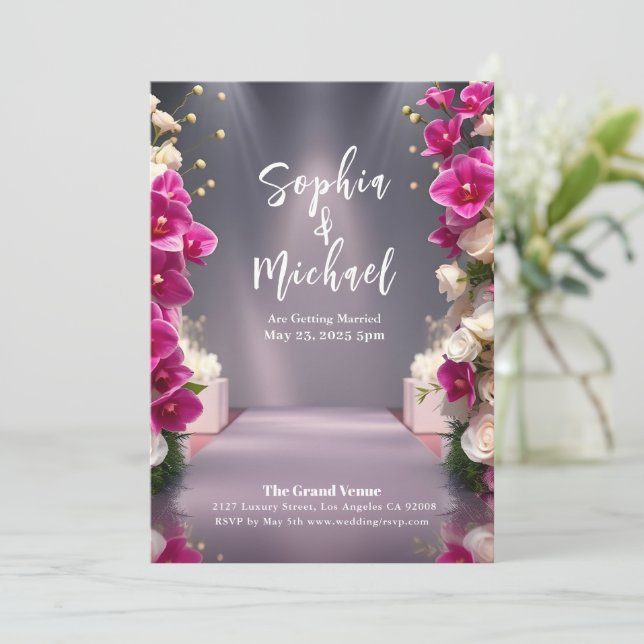 Wedding Magazine Cover White Roses and Orchids Invitation (Standing Front)