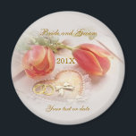 Wedding Magnet with tulips, rings and heart<br><div class="desc">Beautiful tulips with 2 rings and heart. Customize and put your names and wedding date.</div>