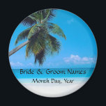 Wedding Magnet with Wedding Date<br><div class="desc">Tropical beach scene with space for names of the bride and groom and a place for you to customize with the date of the wedding.</div>