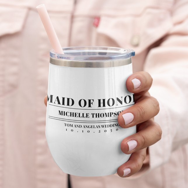 Wedding Maid of Honour Personalized  (Custom personalized Maid of Honor Modern bold lettering wine tumbler)