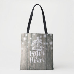Wedding Maid of Honour Wood Mason Jar String Light Tote Bag
