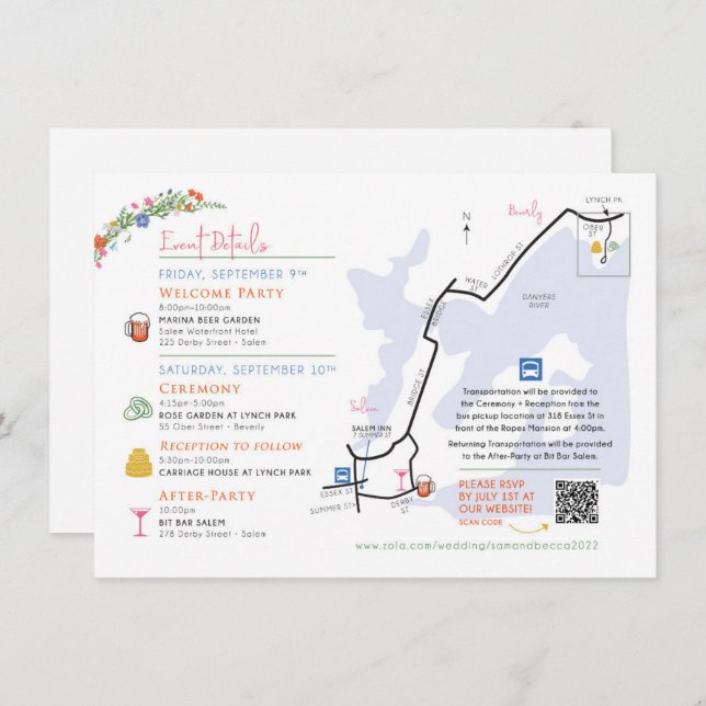 Wedding Map Enclosure Card - Custom Design Rebecca (Front/Back)