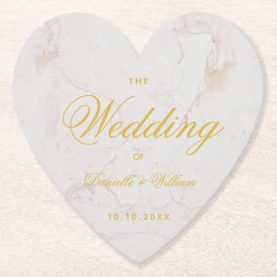 Wedding Marble Gold Elegant Calligraphy Heart Paper Coaster
