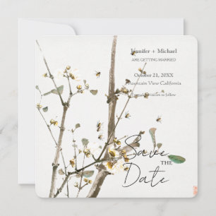 Wedding Marriage Minimalist Calligraphy Floral Save The Date