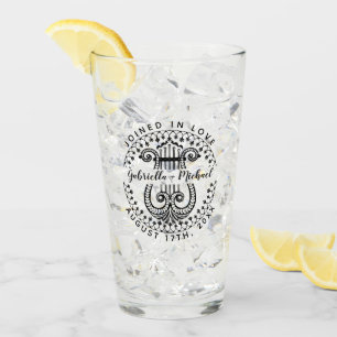 Wedding Married Couple Names   Elegant Ornate Harp Glass