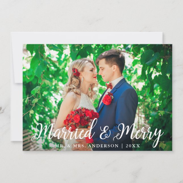 Wedding Married & Merry Photo Christmas Card (Front)