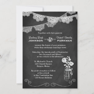 Wedding   Mason Jar, Lace Bunting   Chalkboard Invitation