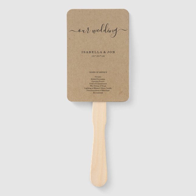 Wedding Mass / Ceremony Program Fan - Rustic Kraft (Front)