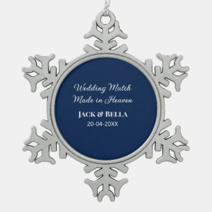Wedding Match made in heaven wedding favours blue Snowflake Pewter Christmas Ornament
