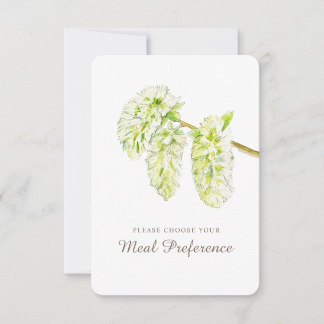 Wedding meal choice green catkins reply cards (Front)