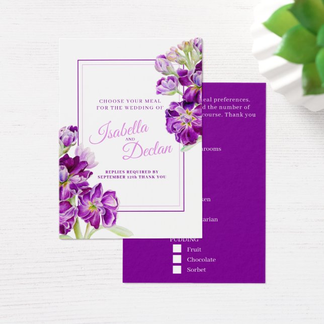 Wedding meal choice hoary stock purple cards (Desk)
