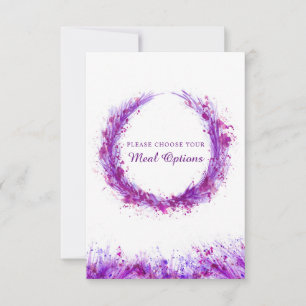 Wedding meal choice purple splash enclosure cards