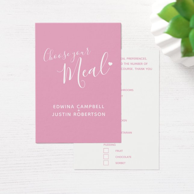Wedding meal choice script text pink small cards (Desk)
