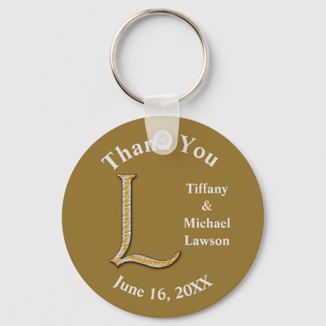 Wedding Memento Gold Silver Letter L Monogram Keychain (Front)