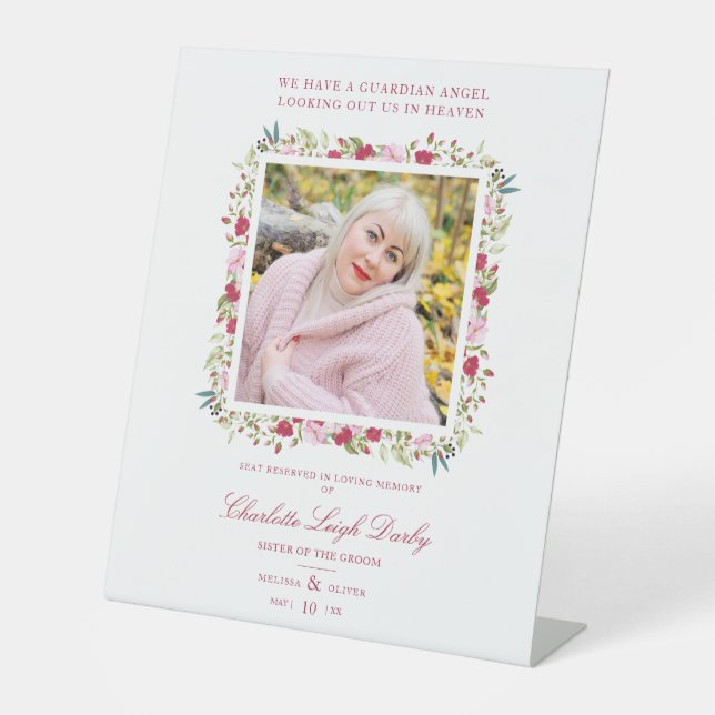 Wedding Memorial Table Red & Pink Shades Garland Pedestal Sign (Front)