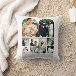 Wedding Memories 10 Photo Collage Couple Template Throw Pillow