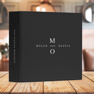 Wedding Memories Monogram Elegant Minimal Black Binder