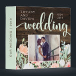 Wedding Memories | Wood Look and Floral Binder<br><div class="desc">This stylish binder features a rustic wood look background, and trendy soft peach and sage green watercolor flowers. There is a spot for your names and wedding date, and the word "wedding" in trendy script typography. You can add a personal photo to the front, and two photos to the back....</div>