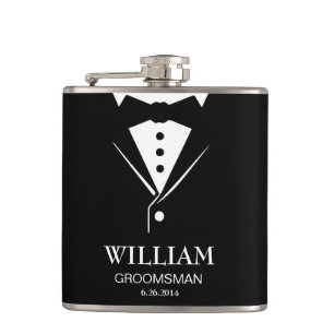 Wedding Mens Groom and Groomsmen Tuxedo Hip Flask